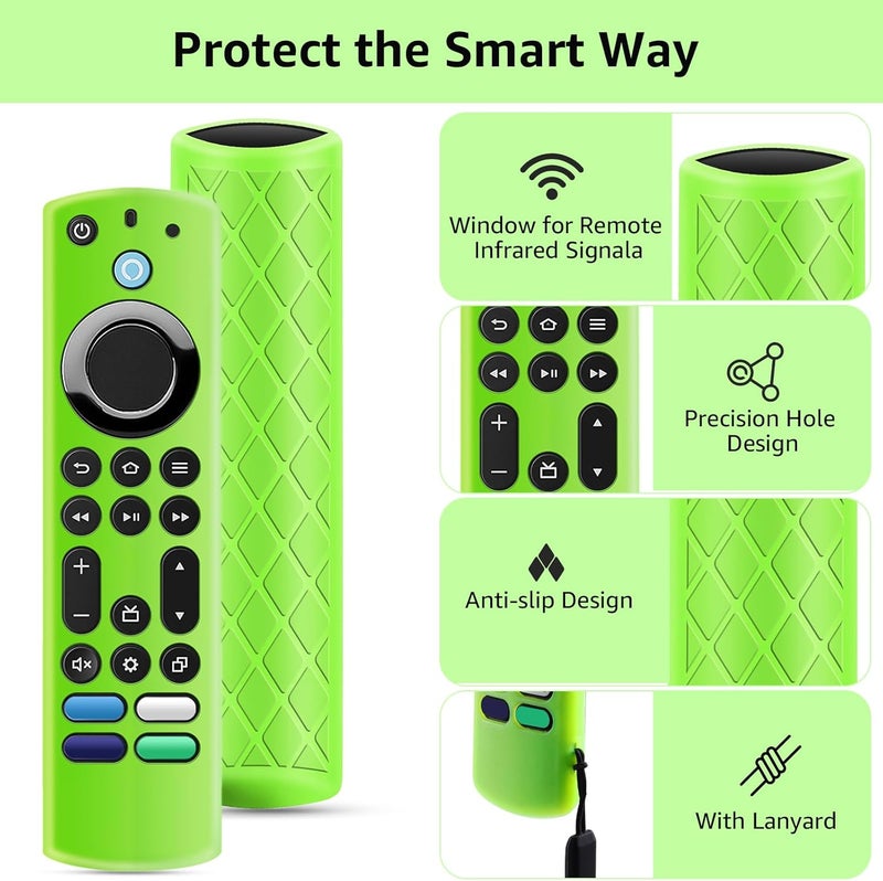 OneBom (2Pcs) Silicone Remote Cover Glow in The Dark with Black Lanyard, Lightweight Anti-Slip Shockproof Remote Case(Glow Green&Brown) - Image 5